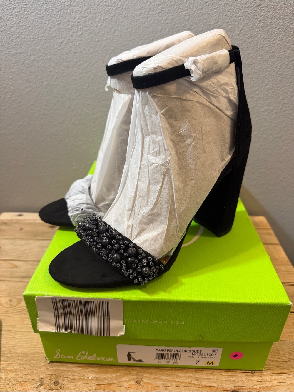 Sam Edelman Black Beaded Block Heel Sandals